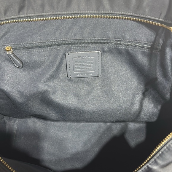 Coach navy blue ruching zip top Court Tote with front blue leather pocket - Picture 9 of 11